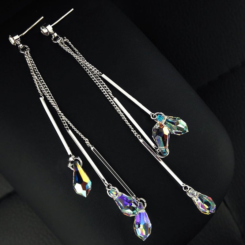 SBLING Platinum-Plated Color Change Multi-Teardrop Earrings Made with Aurora Borealis Austrian Crystals (5.3 cttw) - Image 2